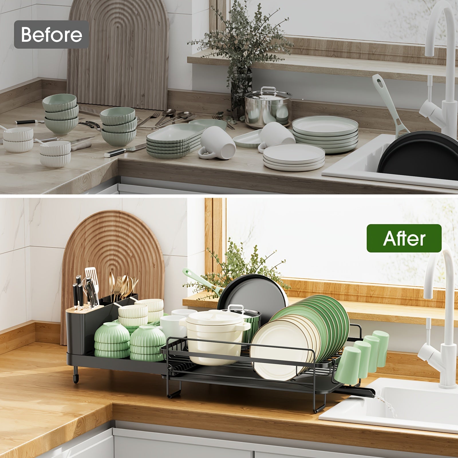 Large Extendable Dish Drying Rack - Anti-Rust Multifunctional Dish Rack And Drainboard Set, Durable Efficient Drying For Kitchen