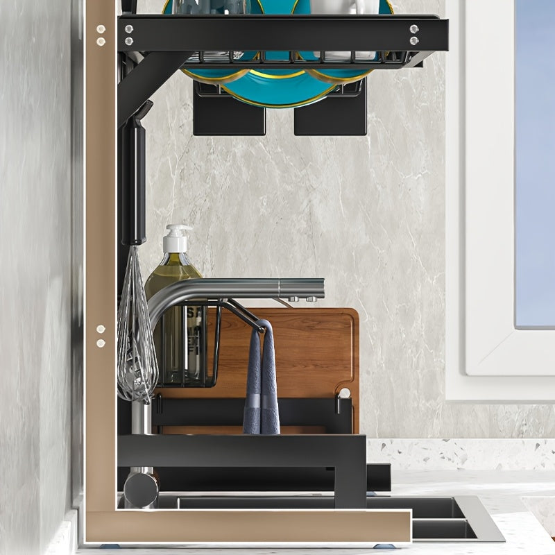 1-Layer/2-Layer Adjustable Countertop Dish Drying Rack - Removable Multi-Functional Kitchen Organizer with Chopstick Holder, Sponge & Cutting Board Storage, Space-Saving Plastic/Metal Design for Sink Area, Dish Drying Rack for Kitchen Counter, Utensil
