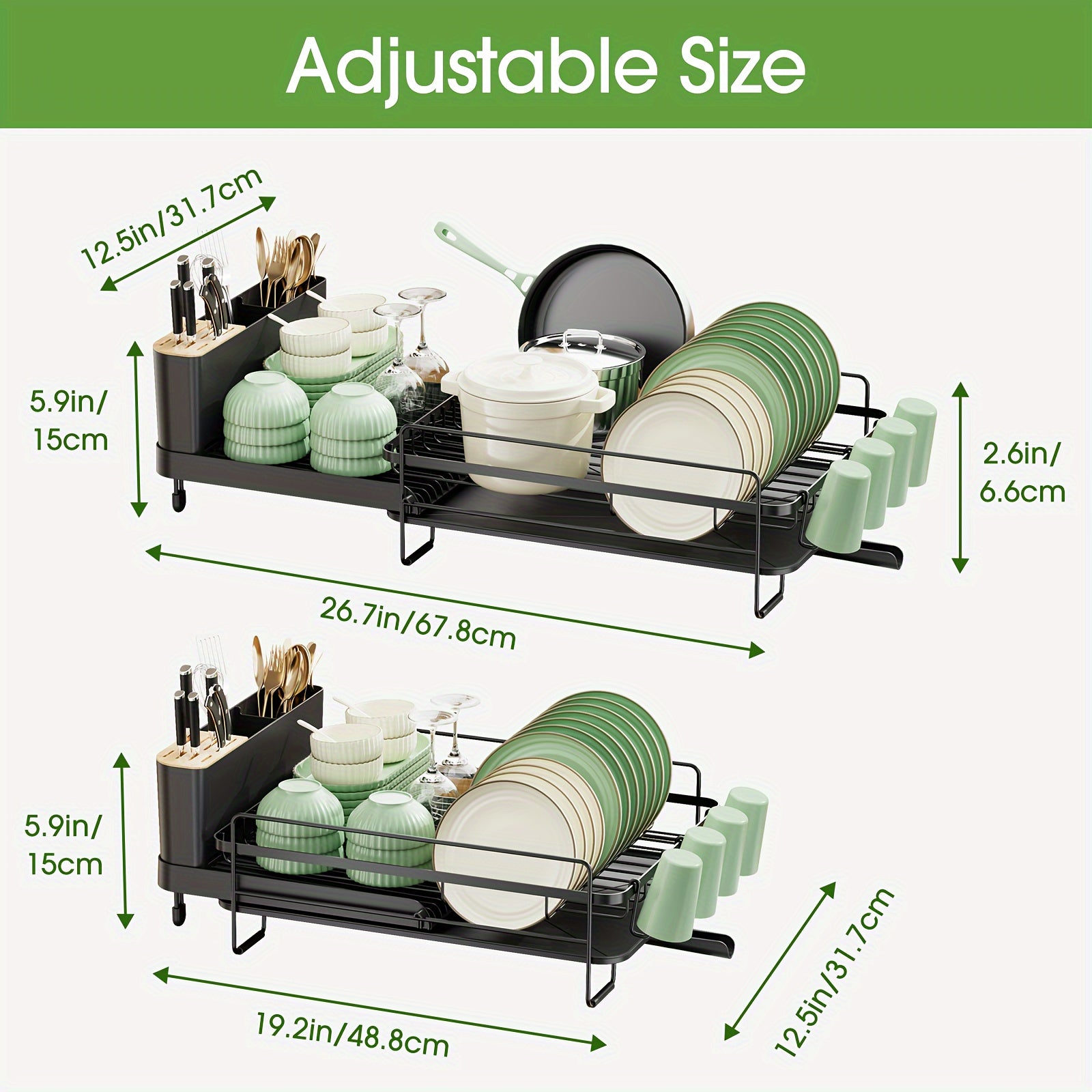 Large Extendable Dish Drying Rack - Anti-Rust Multifunctional Dish Rack And Drainboard Set, Durable Efficient Drying For Kitchen