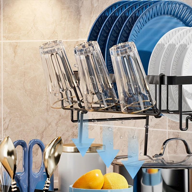 Dish Drying Rack With 2-tier, Stainless Steel Dish Rack And Drainboard Set With Removable Drip Tray, 360° Swivel Spout, Utensil Holder, Large Capacity Dish Drainer For Kitchen Counter