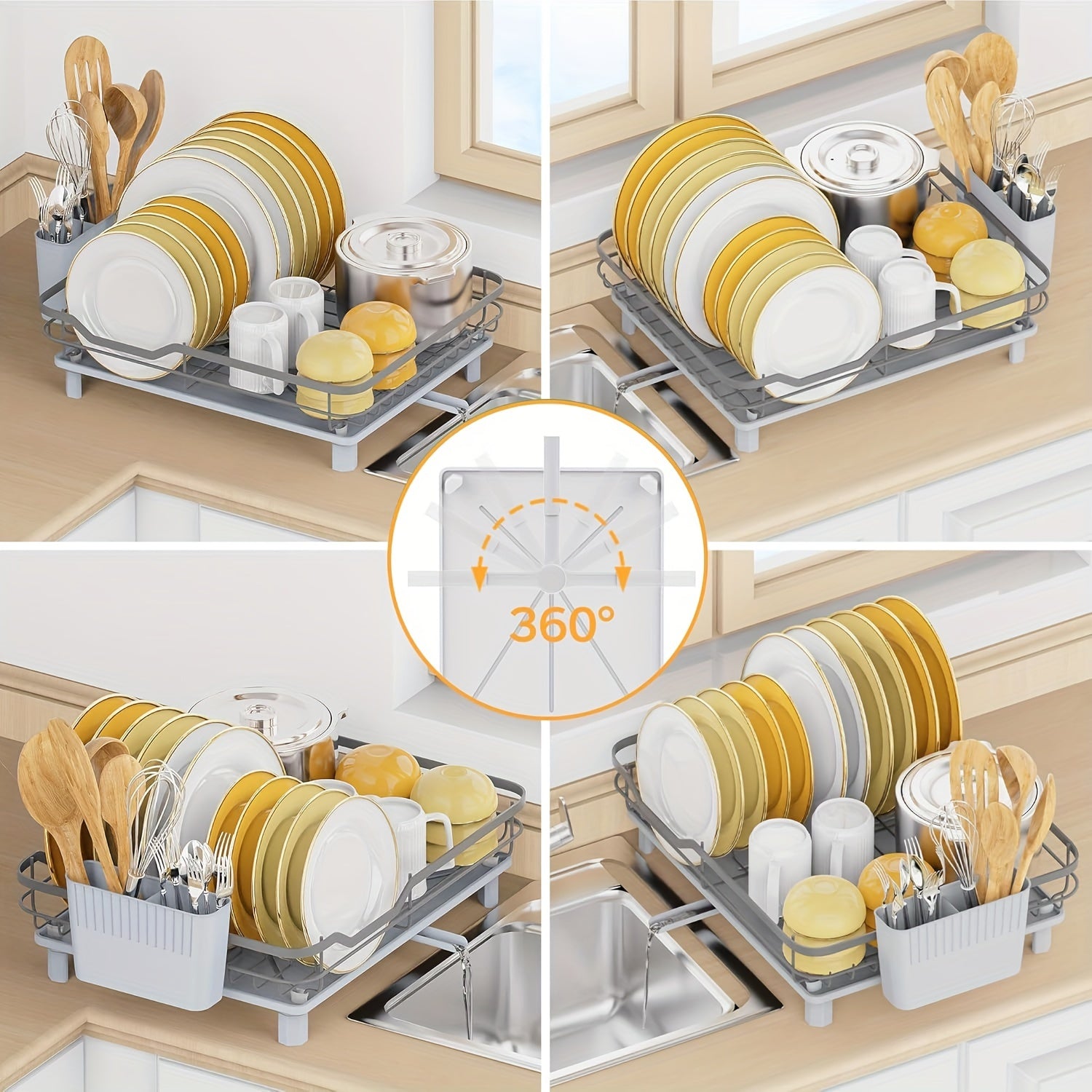 16.2"(L) X 12.6"(W) Stainless Steel Dish Drying Rack, Sturdy Dish Drainer With Drainboard, Utensil Holder, Rustproof Kitchen Counter Dish Rack