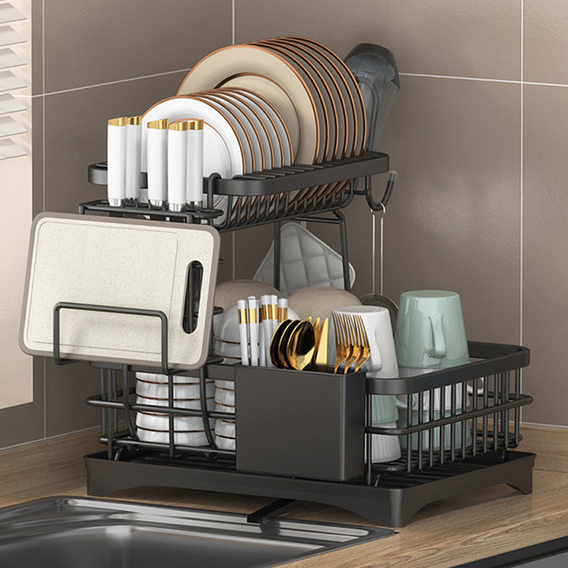 [Heavy-Duty Dish Rack] Space-Saving Heavy-Duty Dish Rack - 2-Tier Dish Drying Rack with Drainboard & Utensil Holder, No Assembly Needed, Compact Kitchen Organizer for Countertop, Plates, Pots, Bowls - Rustresistant Material, Classic Design, Ideal for Home