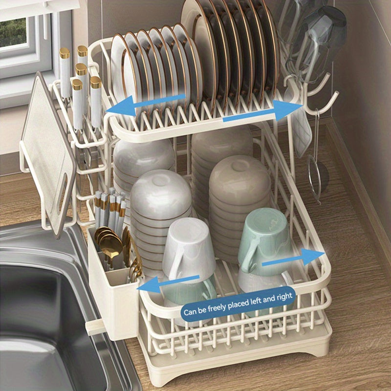 [Heavy-Duty Dish Rack] Space-Saving Heavy-Duty Dish Rack - 2-Tier Dish Drying Rack with Drainboard & Utensil Holder, No Assembly Needed, Compact Kitchen Organizer for Countertop, Plates, Pots, Bowls - Rustresistant Material, Classic Design, Ideal for Home