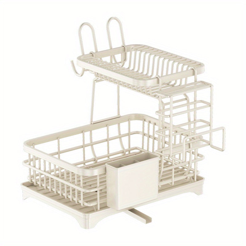 [Heavy-Duty Dish Rack] Space-Saving Heavy-Duty Dish Rack - 2-Tier Dish Drying Rack with Drainboard & Utensil Holder, No Assembly Needed, Compact Kitchen Organizer for Countertop, Plates, Pots, Bowls - Rustresistant Material, Classic Design, Ideal for Home