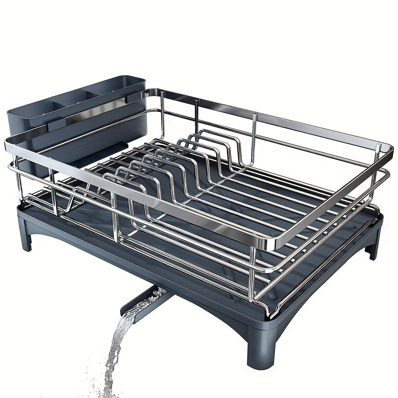 Dish Drying Rack for Kitchen Counter - Large Dish Rack with Drainboard, 304 Stainless Steel Dish Drainer with Utensil Holder for Sink, Used for Storing Plates, Forks, Water Cups, Spoons, Egg Beaters, Used for Kitchen, RV, Yacht, Outdoor Camping