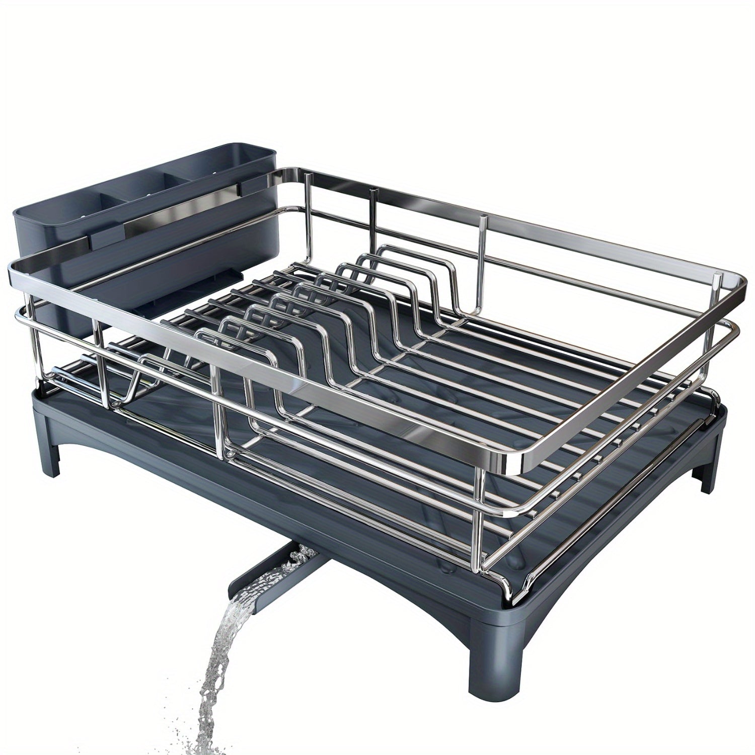Dish Drying Rack for Kitchen Counter - Large Dish Rack with Drainboard, 304 Stainless Steel Dish Drainer with Utensil Holder for Sink, Used for Storing Plates, Forks, Water Cups, Spoons, Egg Beaters, Used for Kitchen, RV, Yacht, Outdoor Camping