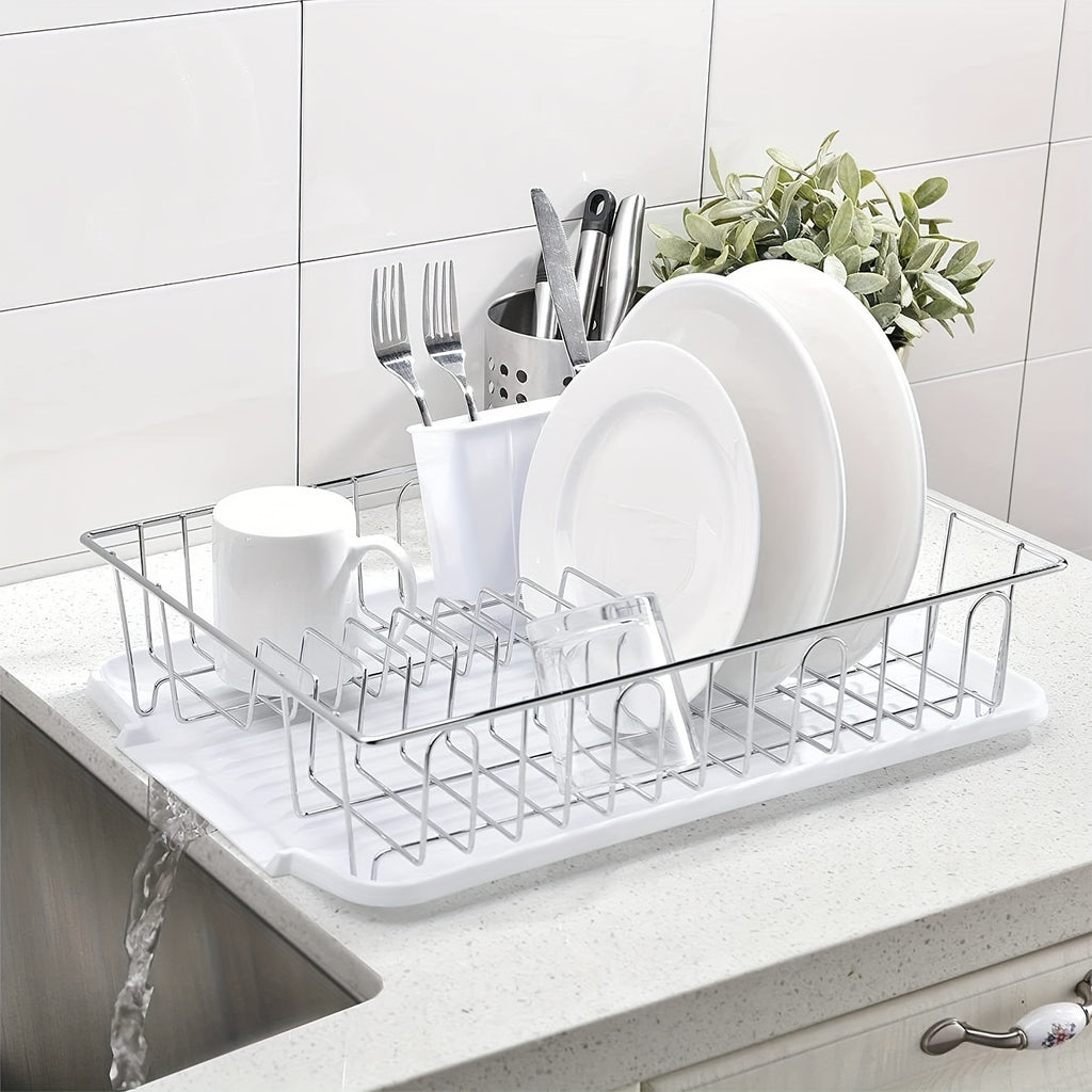 Compact Stainless Steel Dish Rack with Drainboard & Utensil Holder - Perfect for Kitchens & RVs