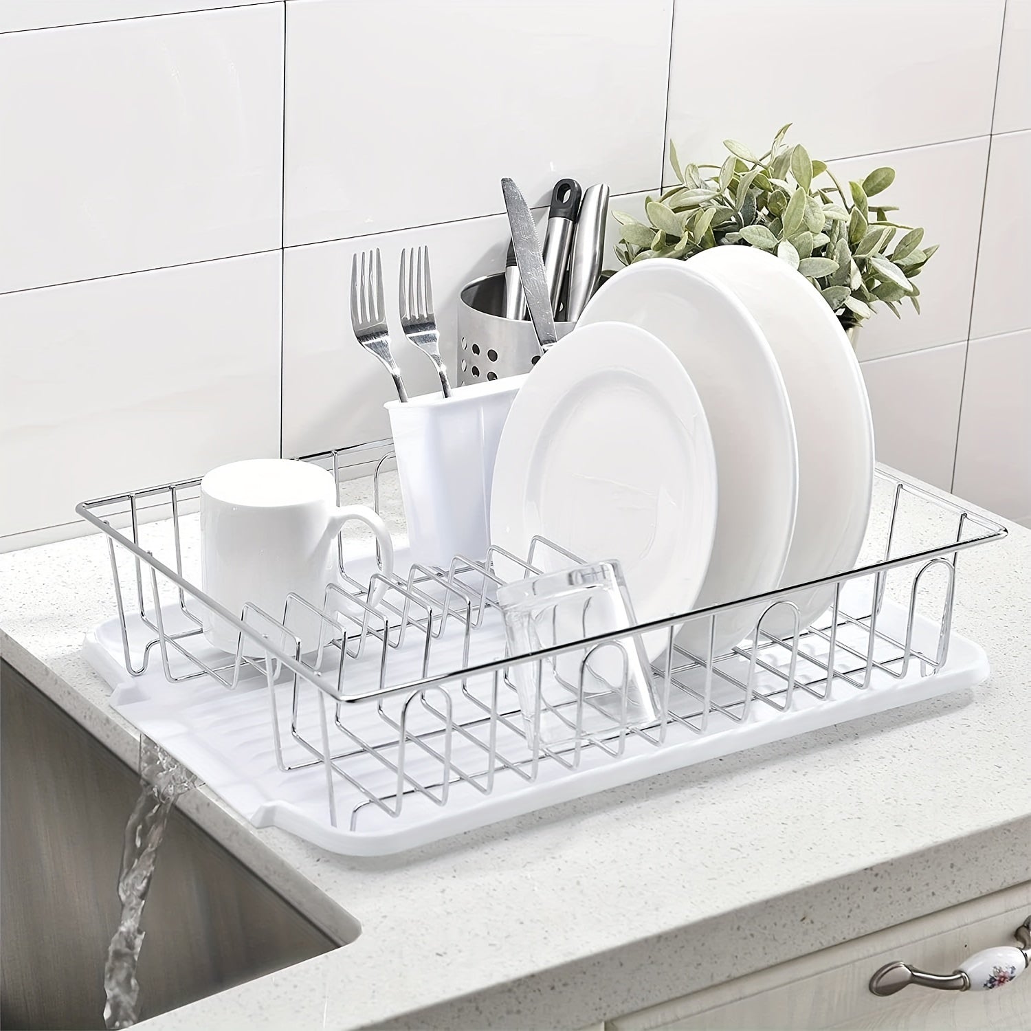 Compact Stainless Steel Dish Rack with Drainboard & Utensil Holder - Perfect for Kitchens & RVs