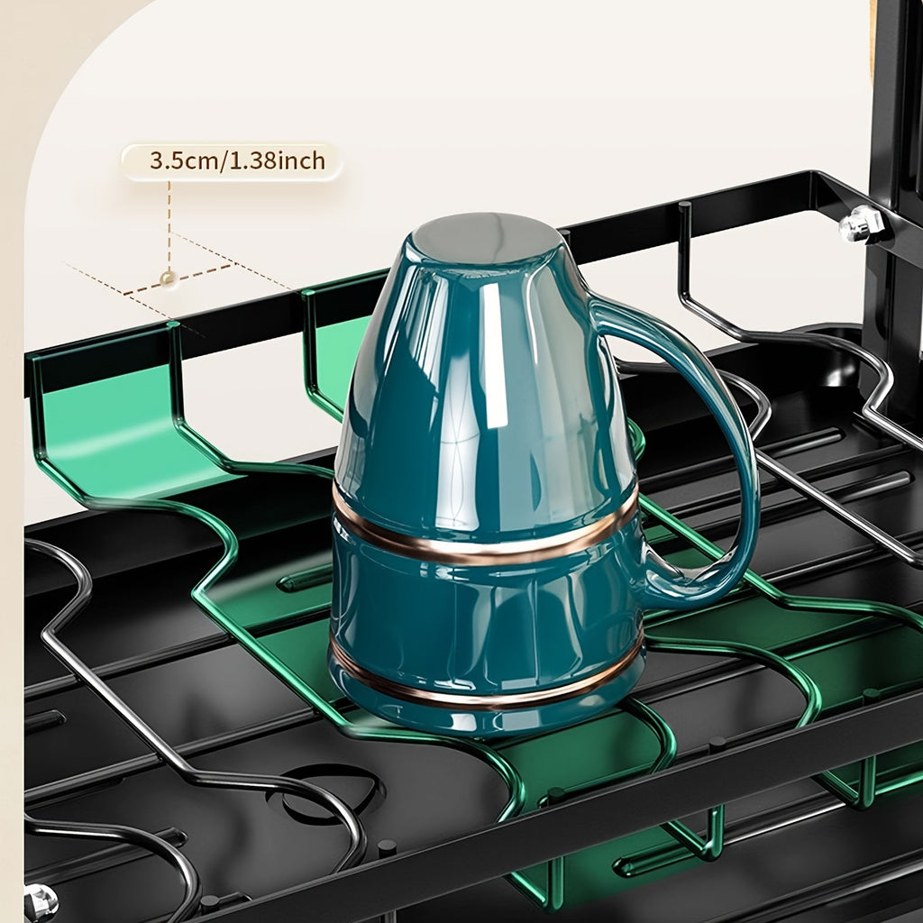 2 Tier Dish Drying Rack with Pot Holders, Dish Racks for Kitchen Counter, Kitchen Utensil Holder Dish Rack with Drainboard, Metal Kitchen Dish Rack, Kitchen Drying Rack Two Tier, Black Dish Racks, Kitchen Organizer, Pantry Organizers And Storage