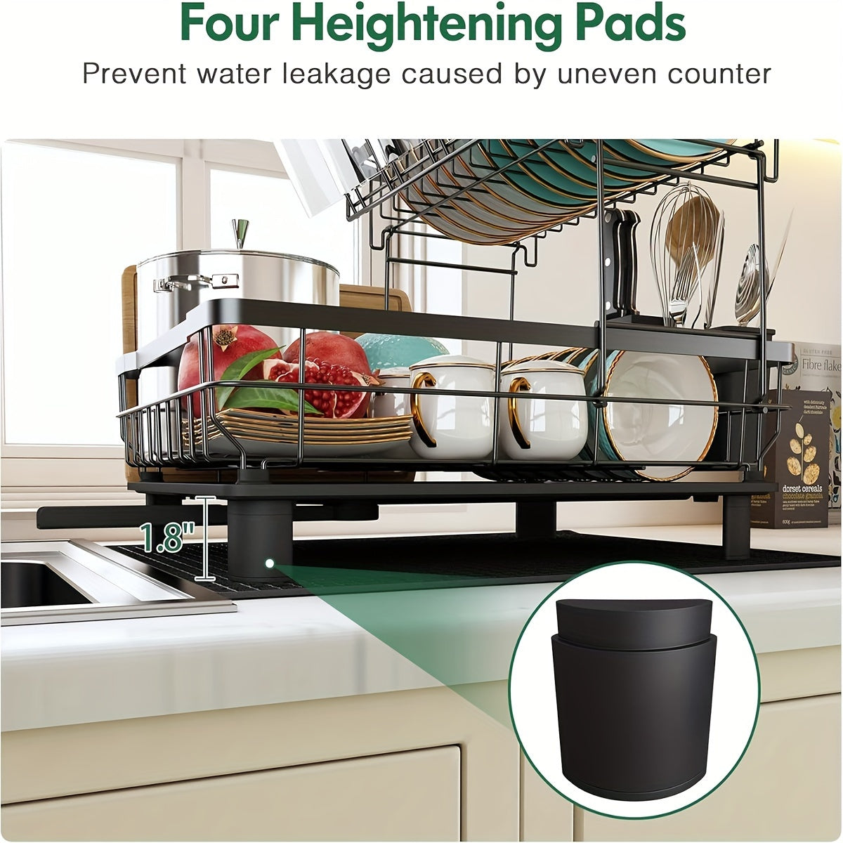 Dish Drying Rack, 2 Tier Dish Racks For Kitchen Counter, Large Dish Drying Rack With Drainboard & Utensil Holders, Rust-Proof Dish Drainers, Kitchen Organization