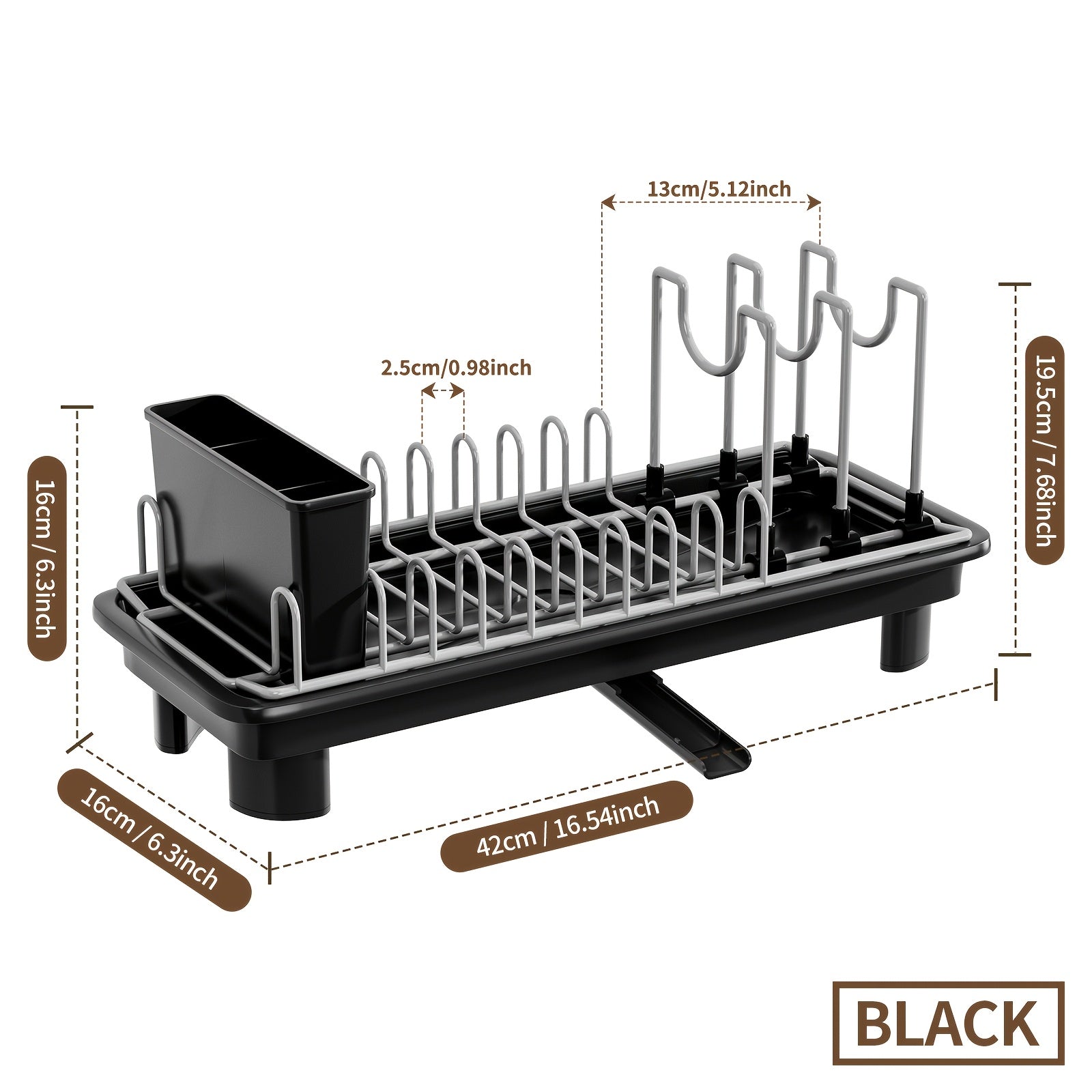 [SANDREAM Dish Drainer] 1pc SANDREAM Dish Drainer with Drain Tray & Drip Line - Durable Plastic & Metal Construction - Under Sink Organizer for Kitchen Utensils, Pots, Pans, Cutting Boards, Cups - Space-Saving Countertop Storage Rack, Dish Drying Rack,