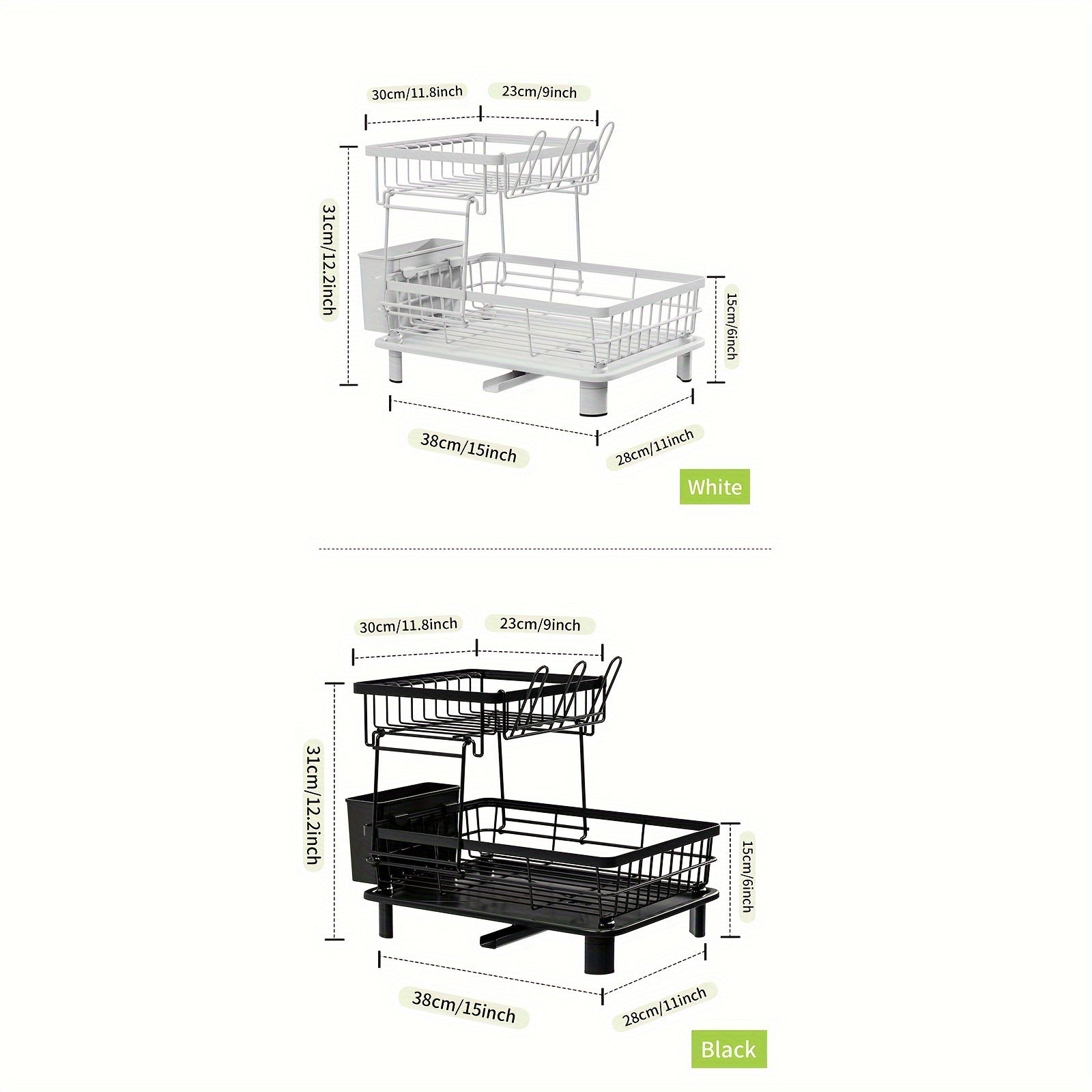 2-Tier Dish Drying Rack with Drain Tray and Swivel Drip Spout, Multifunctional Kitchen Countertop Storage Organizer - Metal and Plastic, Includes Cup Holder and Cutlery Holder, Space-Saving Plate Rack for Home and Apartment Use, 1pc
