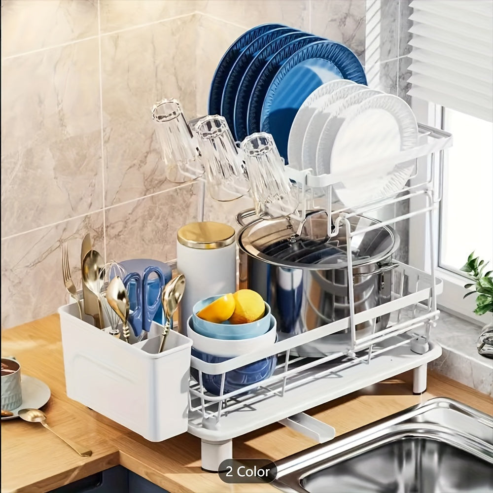 Dish Drying Rack With 2-tier, Stainless Steel Dish Rack And Drainboard Set With Removable Drip Tray, 360° Swivel Spout, Utensil Holder, Large Capacity Dish Drainer For Kitchen Counter