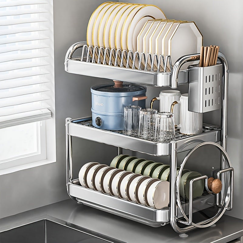 Stainless Steel Kitchen Organizer, Plates & Utensils With Its Space-Saving, Rust-Resistant Design, Perfect For Modern Kitchen Countertops And Daily Home Use