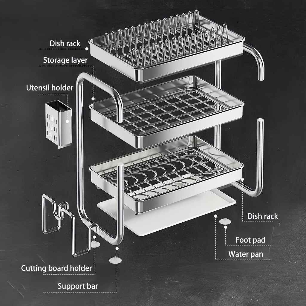 Stainless Steel Kitchen Organizer, Plates & Utensils With Its Space-Saving, Rust-Resistant Design, Perfect For Modern Kitchen Countertops And Daily Home Use