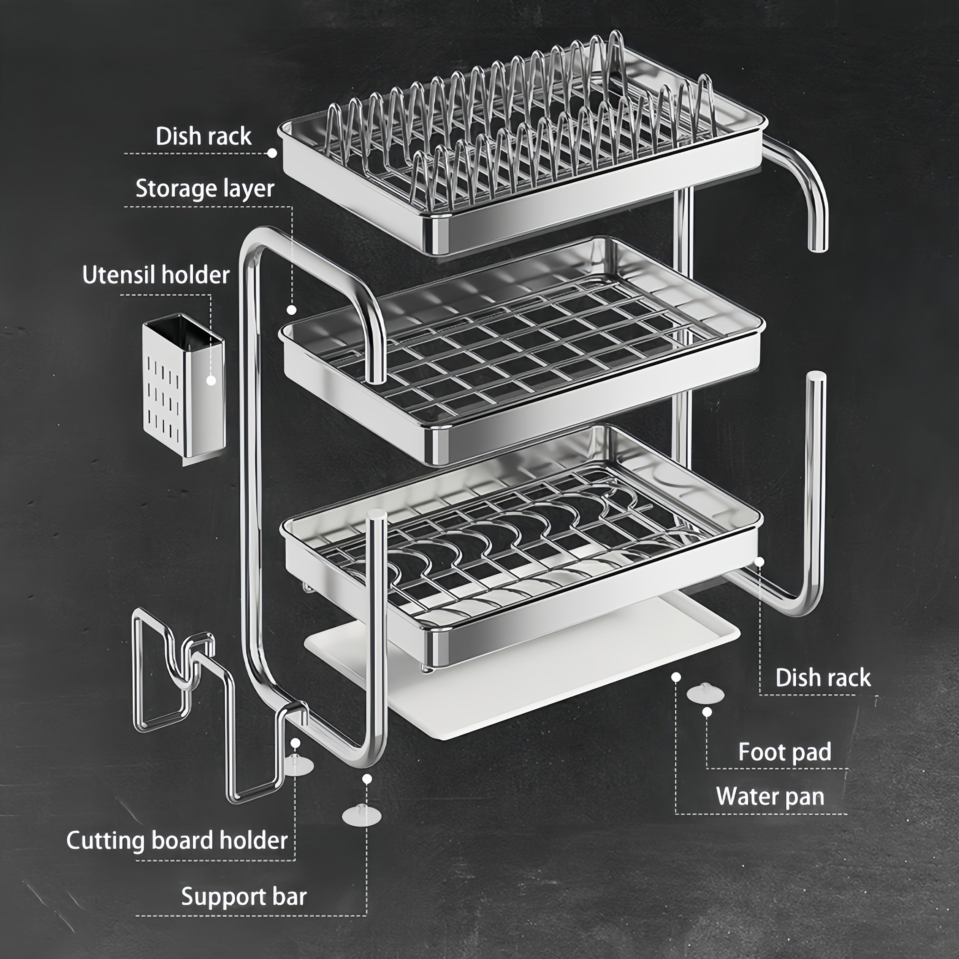 Stainless Steel Kitchen Organizer, Plates & Utensils With Its Space-Saving, Rust-Resistant Design, Perfect For Modern Kitchen Countertops And Daily Home Use