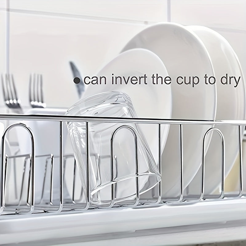 Compact Stainless Steel Dish Rack with Drainboard & Utensil Holder - Perfect for Kitchens & RVs
