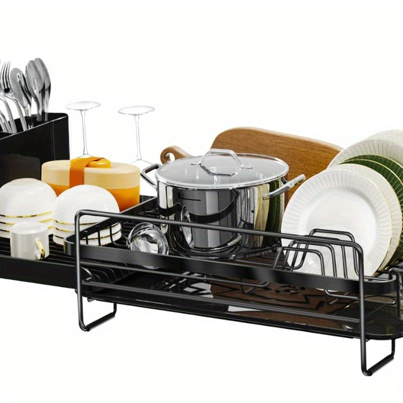 Large Dish Drying Rack With Drainboard Set, Dish Rack Extendable Dish Rack, Utensil Holder, Cup Holder, Expandable Dish Drainer For Kitchen Counter