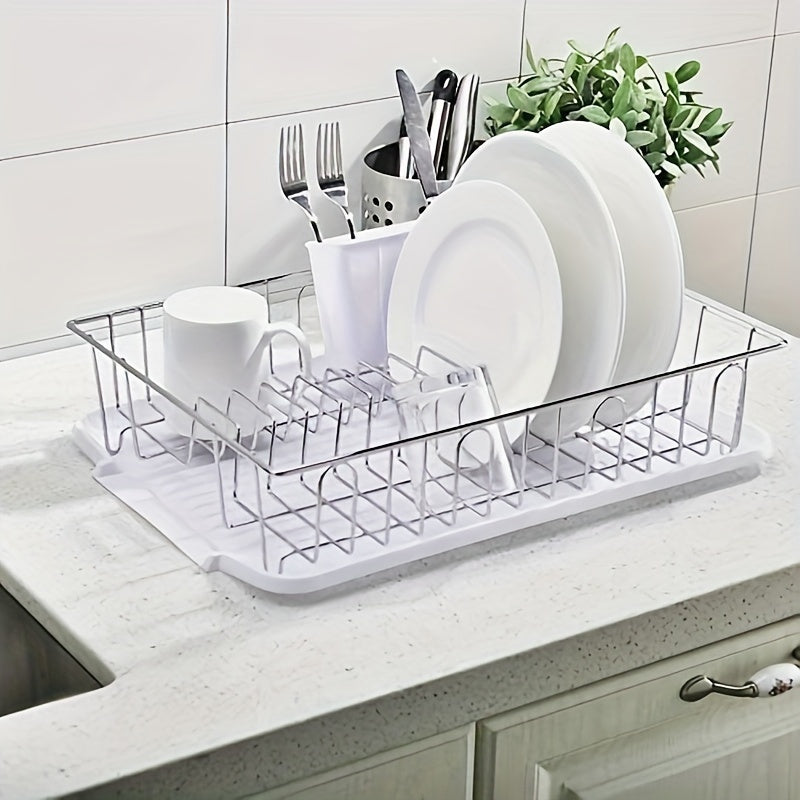 Compact Stainless Steel Dish Rack with Drainboard & Utensil Holder - Perfect for Kitchens & RVs