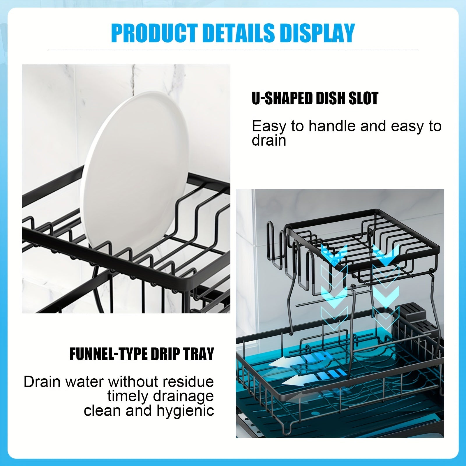 Space saving 2-layer high-capacity sink with bowl and dish holder above, equipped with cutting board, bowl and cup holder, kitchen organizer, durable
