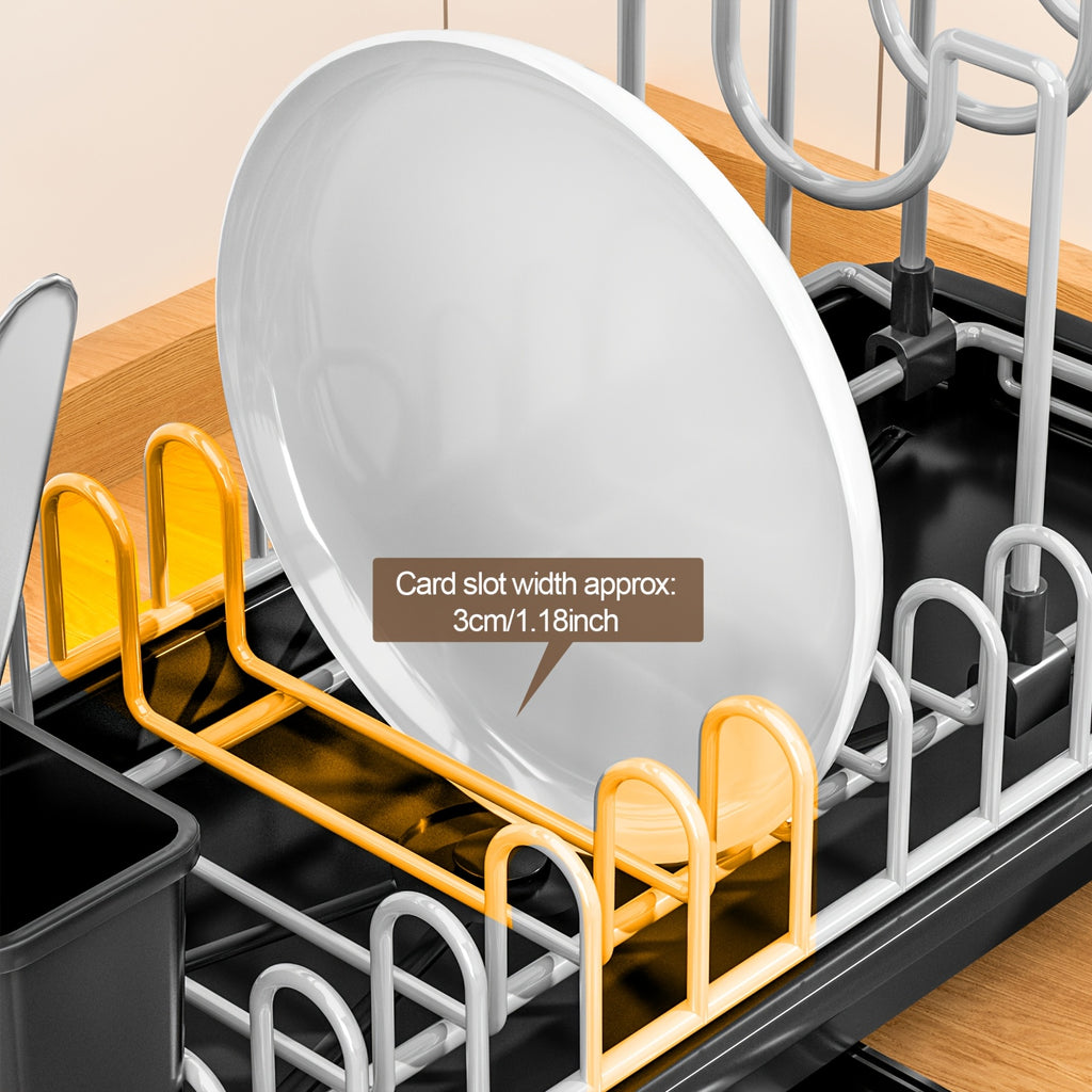 [SANDREAM Dish Drainer] 1pc SANDREAM Dish Drainer with Drain Tray & Drip Line - Durable Plastic & Metal Construction - Under Sink Organizer for Kitchen Utensils, Pots, Pans, Cutting Boards, Cups - Space-Saving Countertop Storage Rack, Dish Drying Rack,