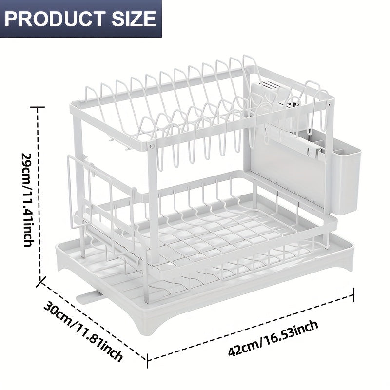 Heavy-Duty Stainless Steel Dish Drying Rack - Space-Saving Two-Tier Countertop Organizer with 360° Drainage System, Plate, Bowl, Cup & Utensil Holders - Compact Sink Rack for Modern Kitchen - Easy to Clean, Dish Drying Rack for Kitchen Counter, Clean Dish