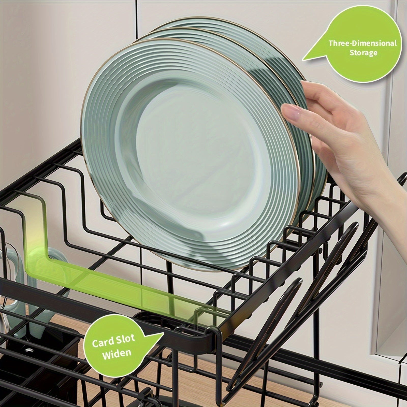 2-Tier Dish Drying Rack with Drain Tray and Swivel Drip Spout, Multifunctional Kitchen Countertop Storage Organizer - Metal and Plastic, Includes Cup Holder and Cutlery Holder, Space-Saving Plate Rack for Home and Apartment Use, 1pc