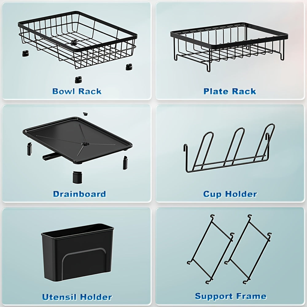 Dish Drying Rack, 2 Tier Dish Rack For Kitchen Counter With Utensil Holder, Cup Holder, Drying Mat, Drainboard, Dish Strainer, Dish Drainer For Sink, Utility Racks