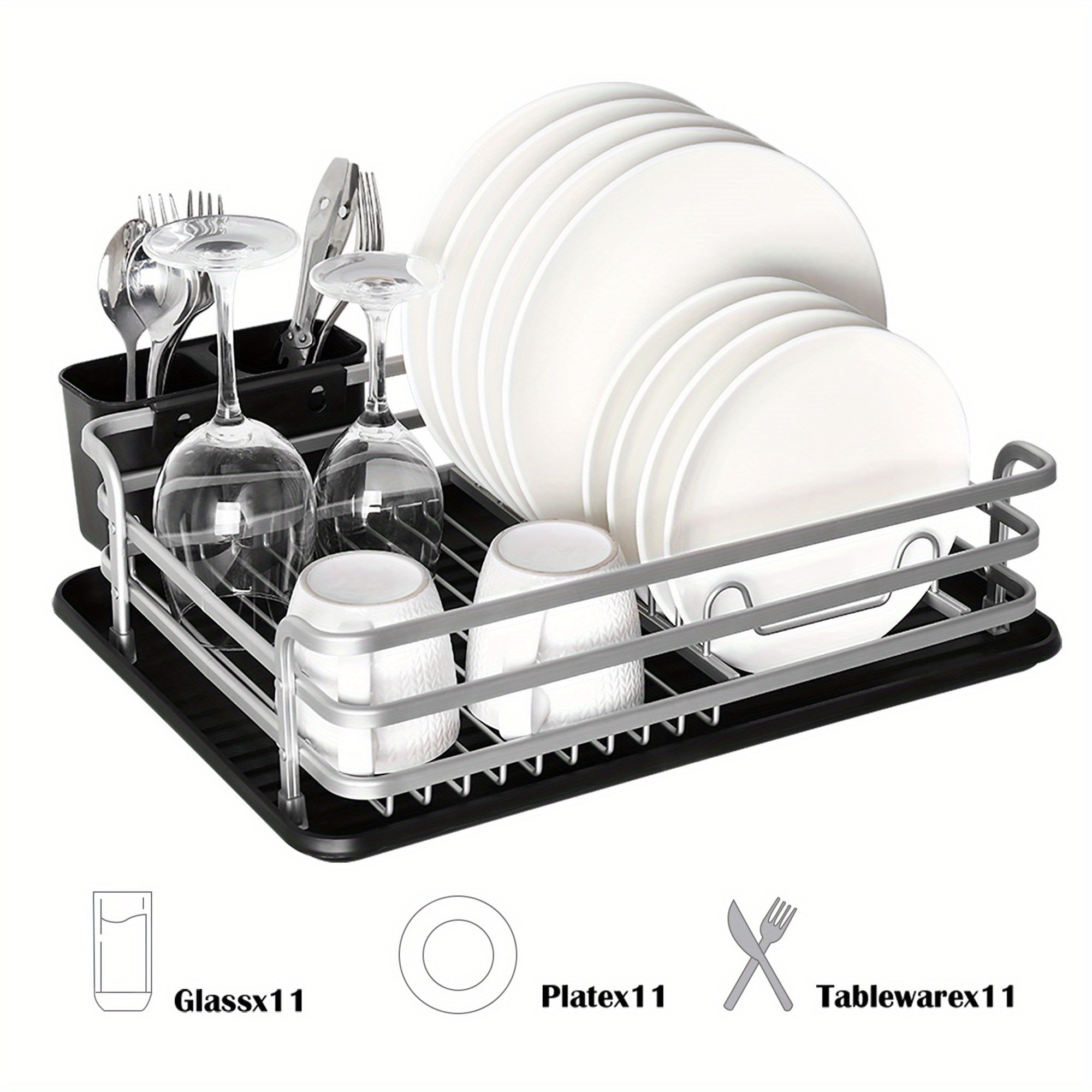 Dish Drying Rack, A Dish Rack Suitable for The Kitchen Countertop, Stainless Steel Kitchen Drying Rack with A Utensil Holder, Large Capacity Dish Draining Rack, Kitchen Storage Item with Knife Holder, 12.4 Ins W X 16.92 Ins L, Silvery Color Model