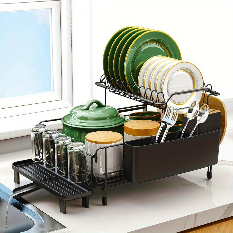 Large Dish Drying Rack With Drainboard Set, Dish Rack Extendable Dish Rack, Utensil Holder, Cup Holder, Expandable Dish Drainer For Kitchen Counter