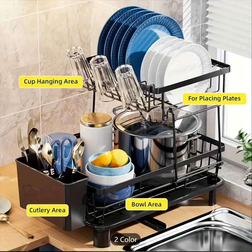 Dish Drying Rack With 2-tier, Stainless Steel Dish Rack And Drainboard Set With Removable Drip Tray, 360° Swivel Spout, Utensil Holder, Large Capacity Dish Drainer For Kitchen Counter