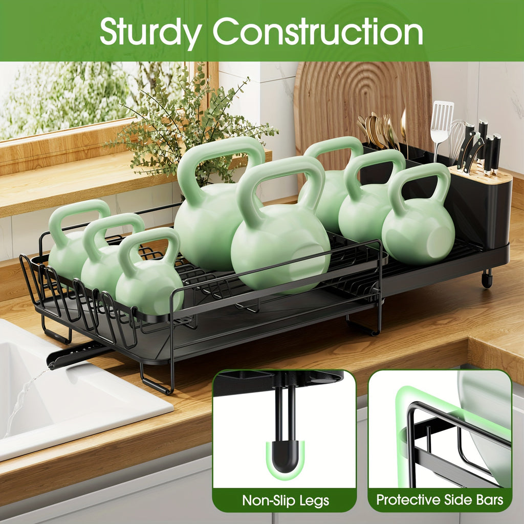 Large Extendable Dish Drying Rack - Anti-Rust Multifunctional Dish Rack And Drainboard Set, Durable Efficient Drying For Kitchen