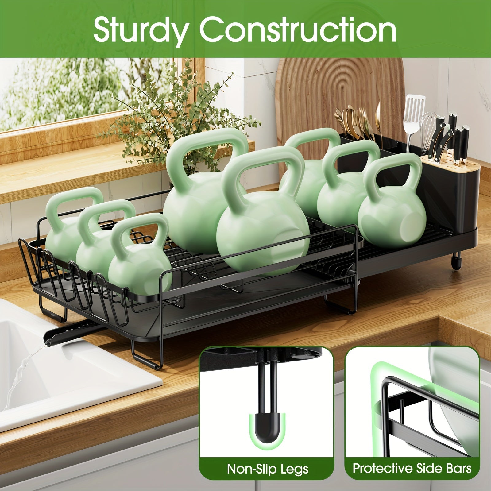 Large Extendable Dish Drying Rack - Anti-Rust Multifunctional Dish Rack And Drainboard Set, Durable Efficient Drying For Kitchen