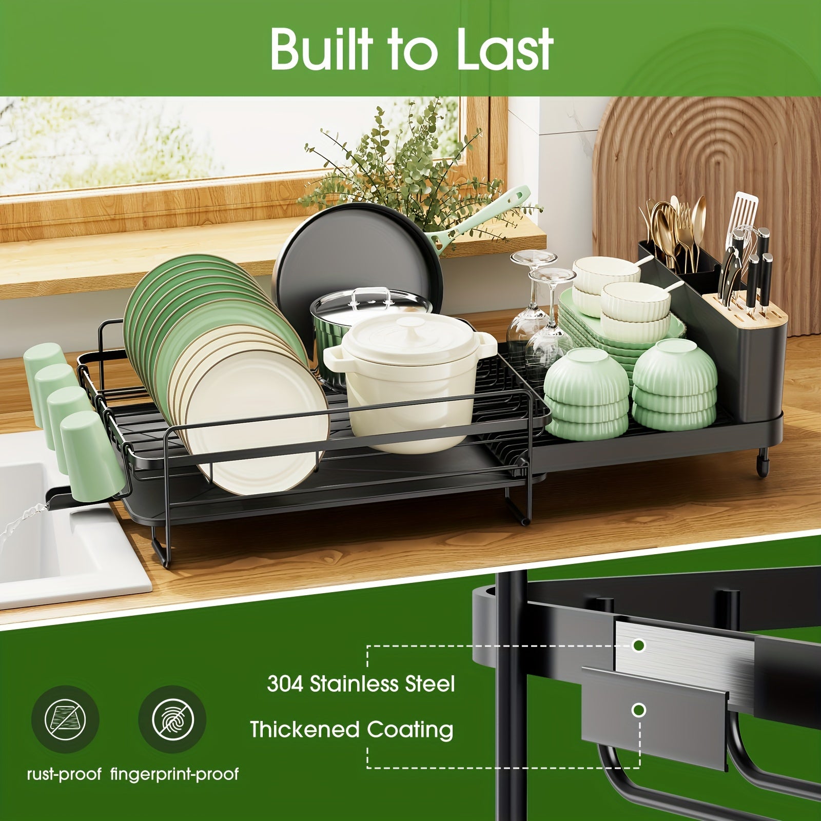 Large Extendable Dish Drying Rack - Anti-Rust Multifunctional Dish Rack And Drainboard Set, Durable Efficient Drying For Kitchen