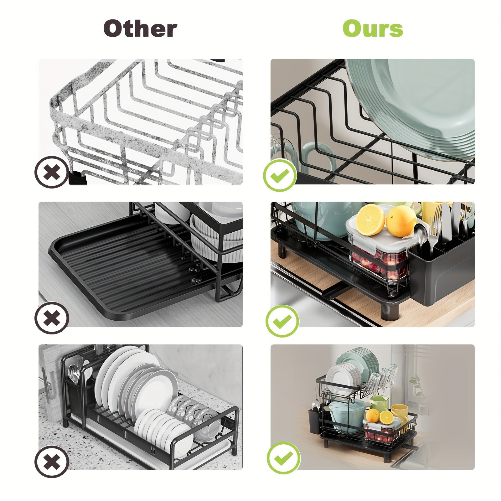 2-Tier Dish Drying Rack with Drain Tray and Swivel Drip Spout, Multifunctional Kitchen Countertop Storage Organizer - Metal and Plastic, Includes Cup Holder and Cutlery Holder, Space-Saving Plate Rack for Home and Apartment Use, 1pc