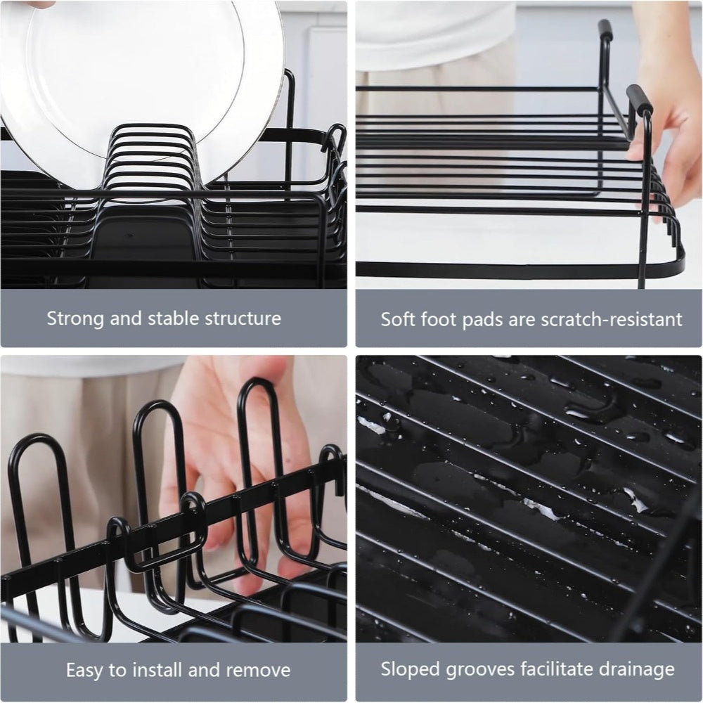 Large Dish Drying Rack With Drainboard Set, Dish Rack Extendable Dish Rack, Utensil Holder, Cup Holder, Expandable Dish Drainer For Kitchen Counter