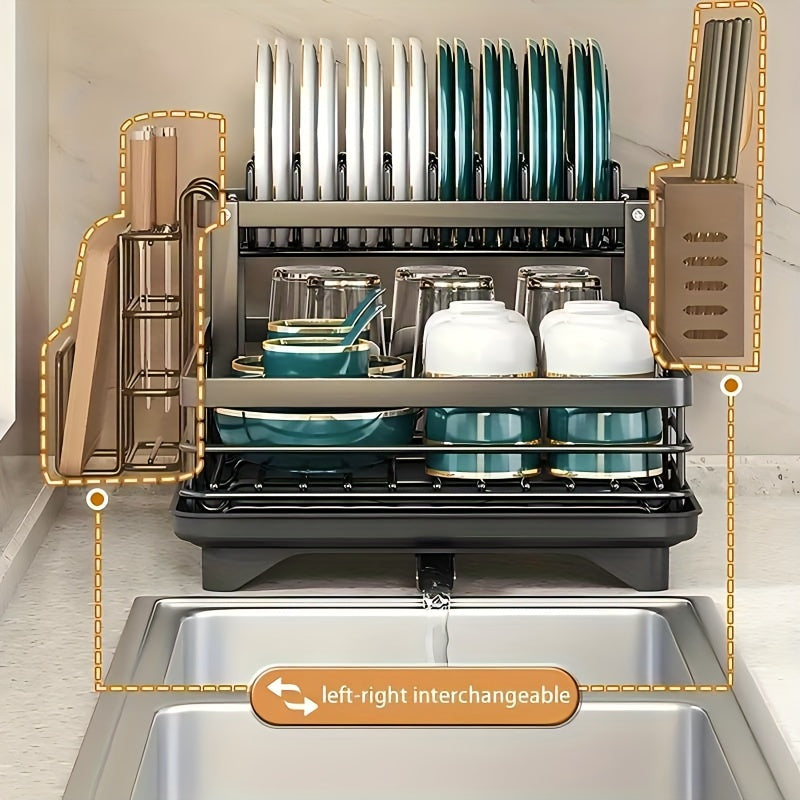 Dish Drying Rack - Dish Drainer For Kitchen Counter With Utensil 2 Tier Dish Rack With Drainboard Space Saving Large Capacity And Easy To Drying Dish Drainers For Kitchen Sink