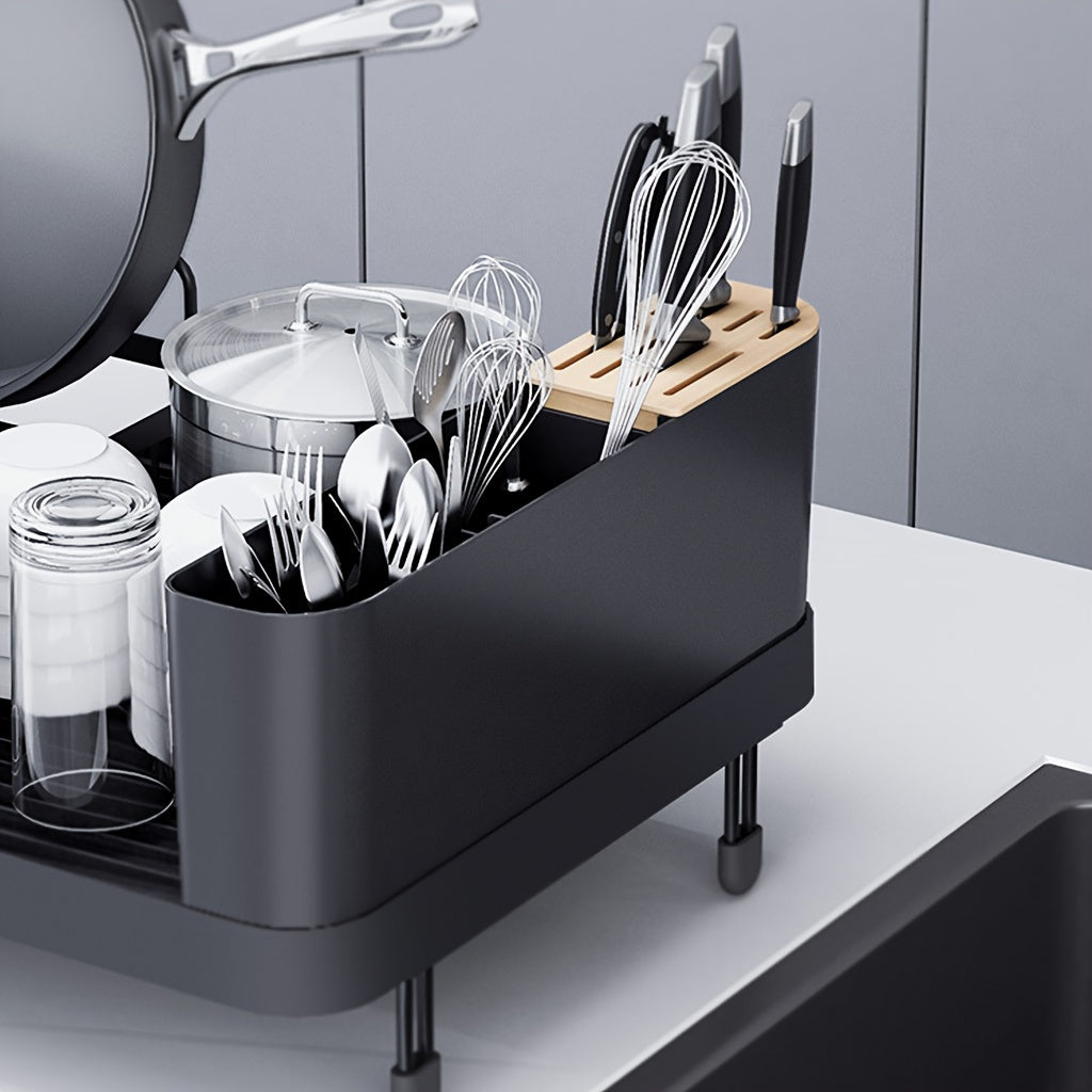 Large Anti-Rust Extendable Dish Drying Rack With Cutlery Holders, Multifunctional Dish Rack And Drainboard Set, Versatile For All Kitchenware