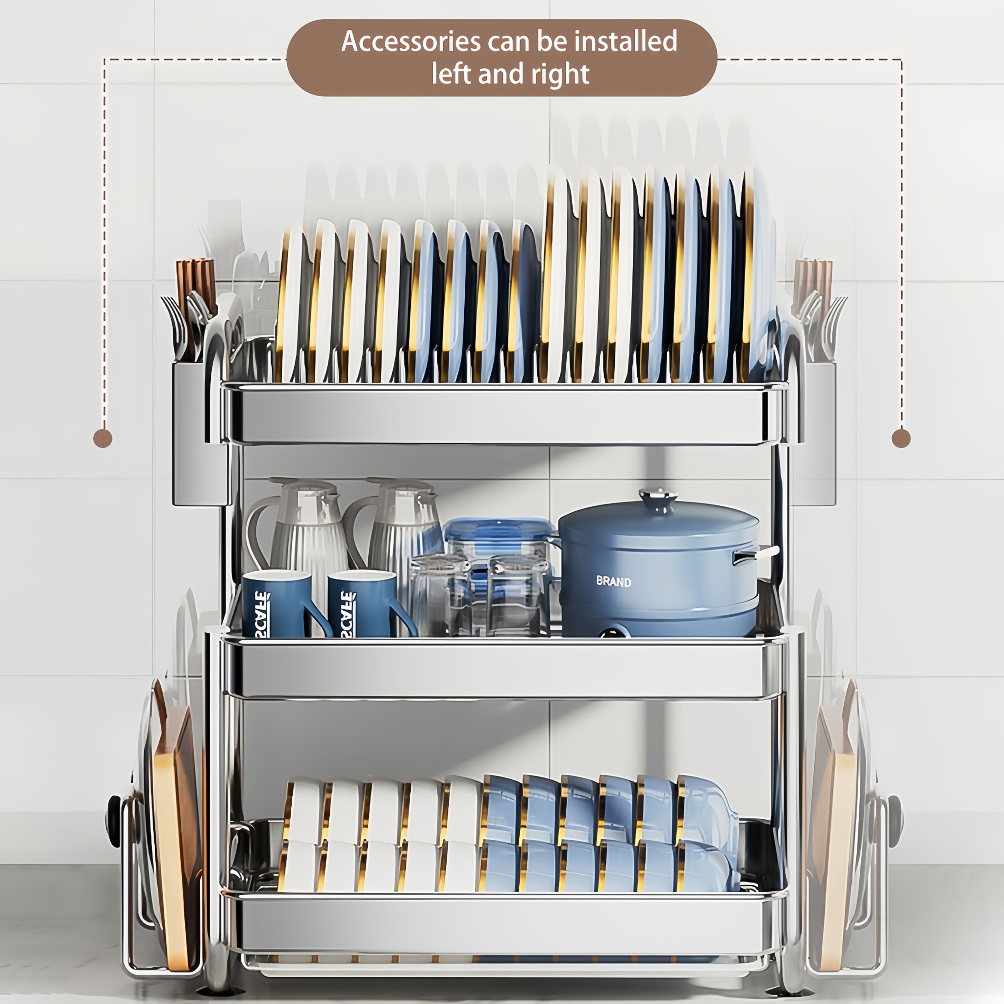 Stainless Steel Kitchen Organizer, Plates & Utensils With Its Space-Saving, Rust-Resistant Design, Perfect For Modern Kitchen Countertops And Daily Home Use