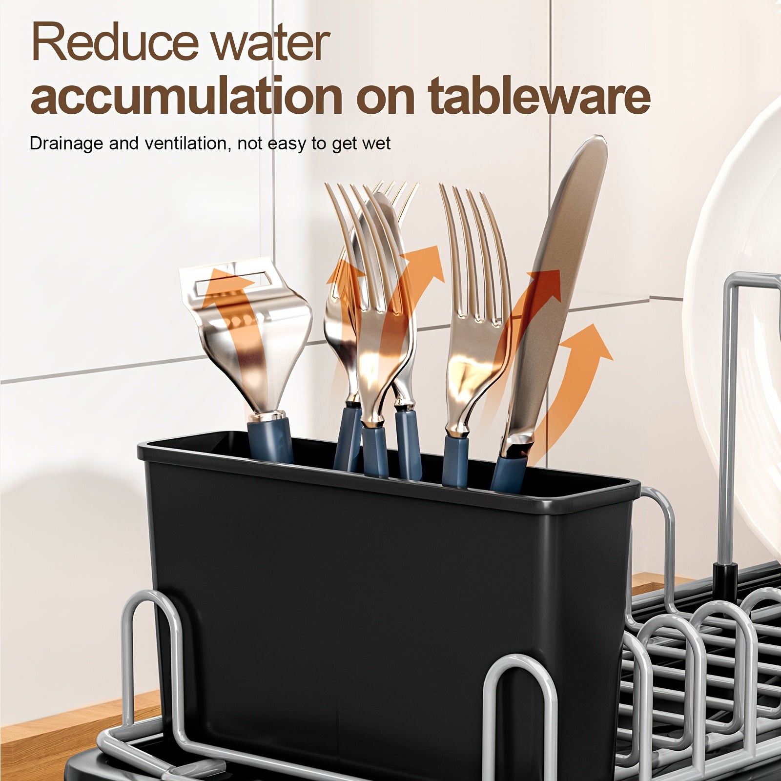 [SANDREAM Dish Drainer] 1pc SANDREAM Dish Drainer with Drain Tray & Drip Line - Durable Plastic & Metal Construction - Under Sink Organizer for Kitchen Utensils, Pots, Pans, Cutting Boards, Cups - Space-Saving Countertop Storage Rack, Dish Drying Rack,