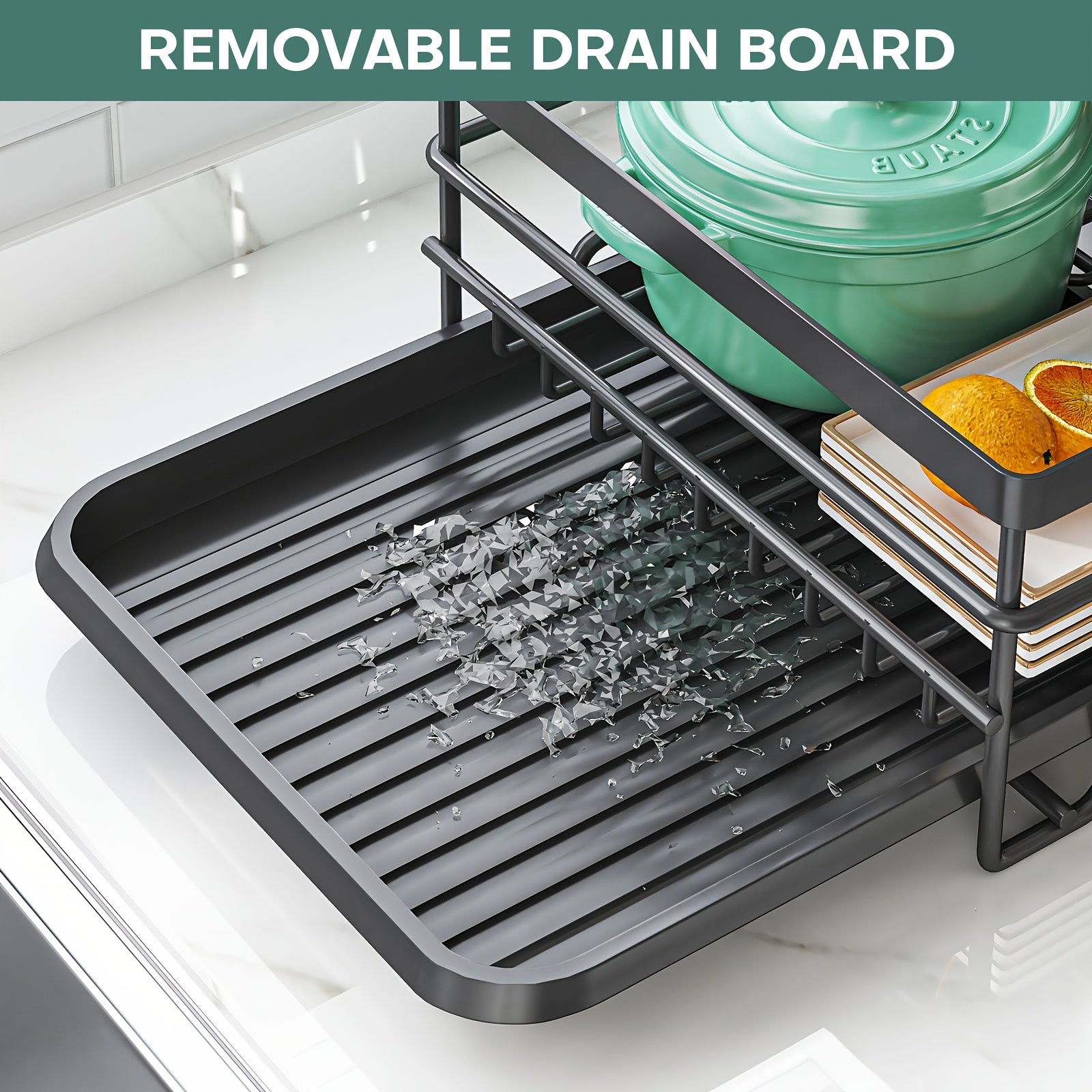 3-Tier Stainless Steel Dish Drying Rack with Removable Utensil Holder, Adjustable Plate Storage & Automatic Drainboard – Space-Saving Kitchen Counter Organizer for Dishes, Bowls, Mugs & More, Dish Drying Rack for Kitchen Counter