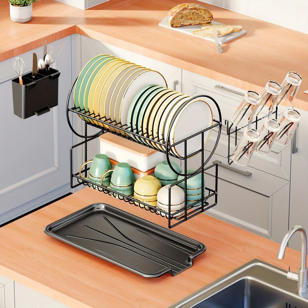 [Innovative, Kitchen Shelf] Innovative, Multifunctional Large-Capacity Shelf for The Kitchen | Two-Layer Drying Storage Rack, Minimalist Decor, Detachable And Easy to Clean, in Black