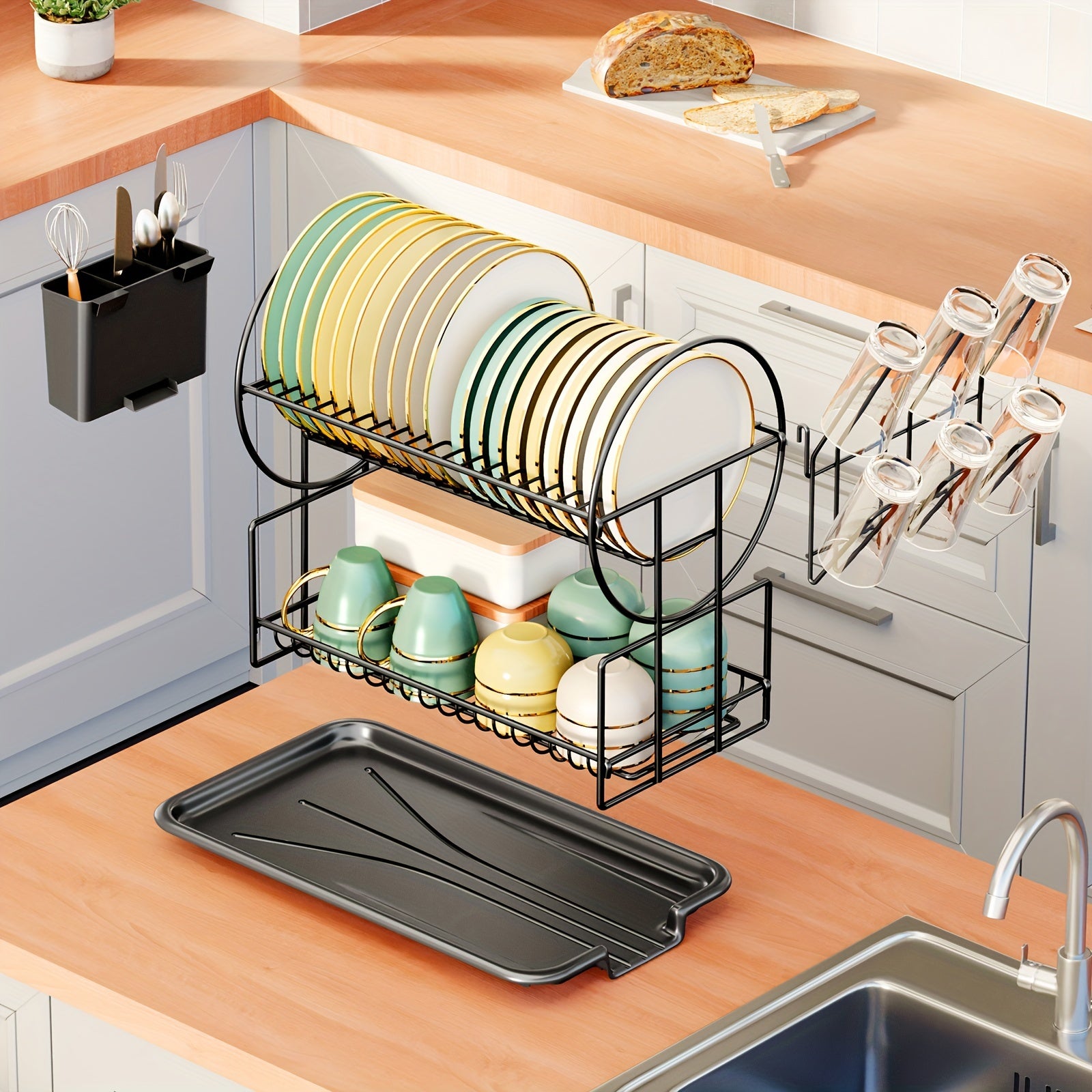 [Innovative, Kitchen Shelf] Innovative, Multifunctional Large-Capacity Shelf for The Kitchen | Two-Layer Drying Storage Rack, Minimalist Decor, Detachable And Easy to Clean, in Black