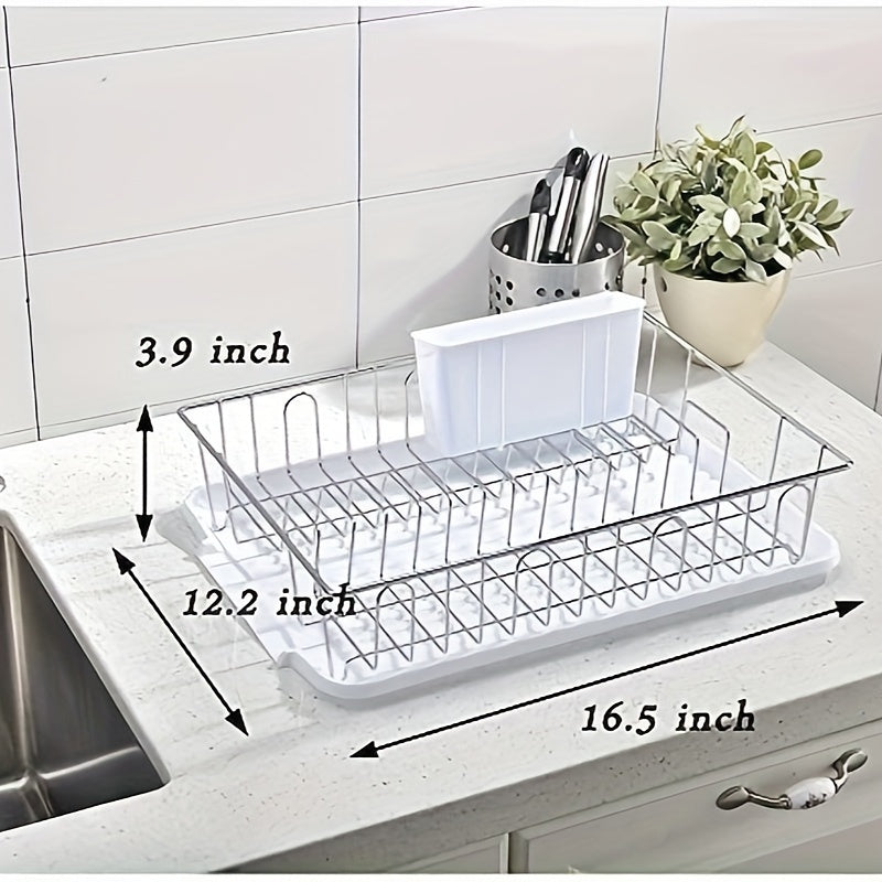 Compact Stainless Steel Dish Rack with Drainboard & Utensil Holder - Perfect for Kitchens & RVs