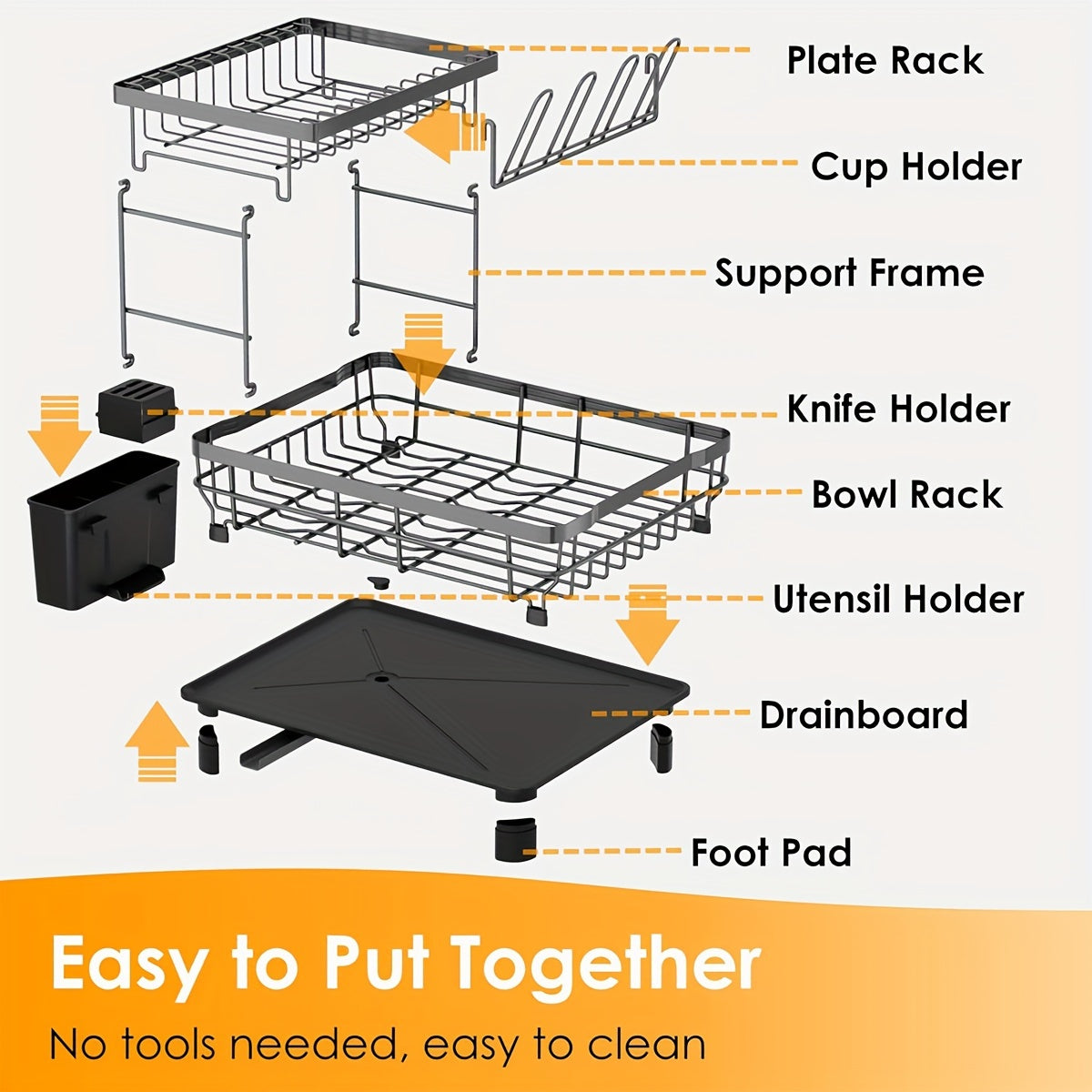 Dish Drying Rack, 2 Tier Dish Racks For Kitchen Counter, Large Dish Drying Rack With Drainboard & Utensil Holders, Rust-Proof Dish Drainers, Kitchen Organization