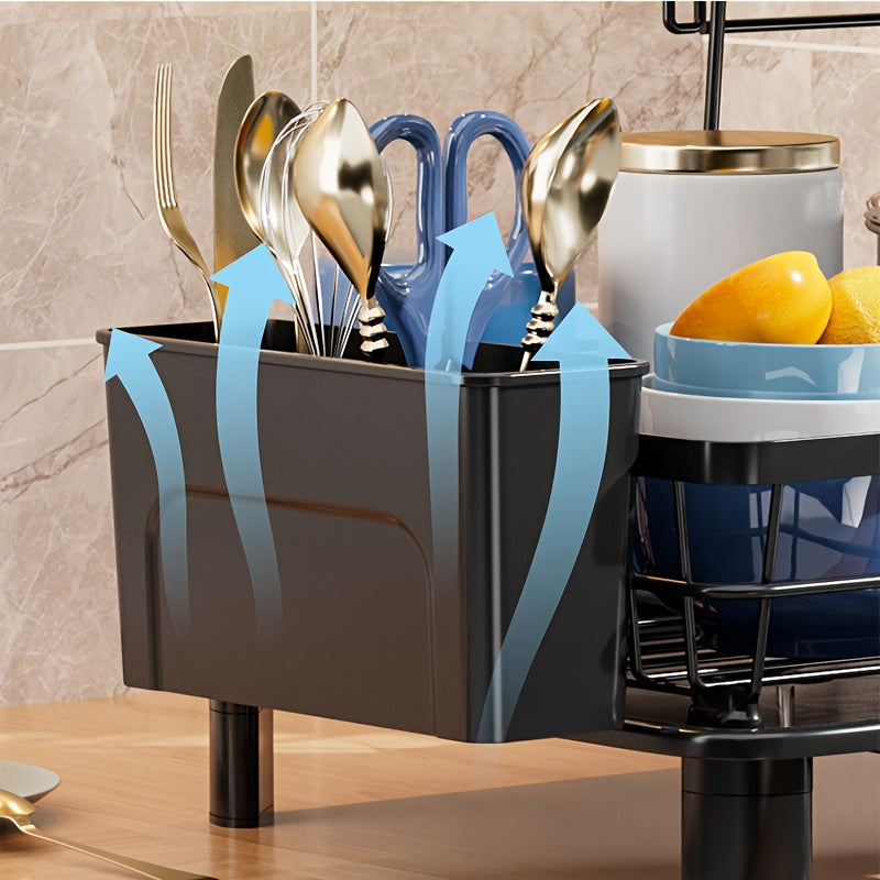 Dish Drying Rack With 2-tier, Stainless Steel Dish Rack And Drainboard Set With Removable Drip Tray, 360° Swivel Spout, Utensil Holder, Large Capacity Dish Drainer For Kitchen Counter