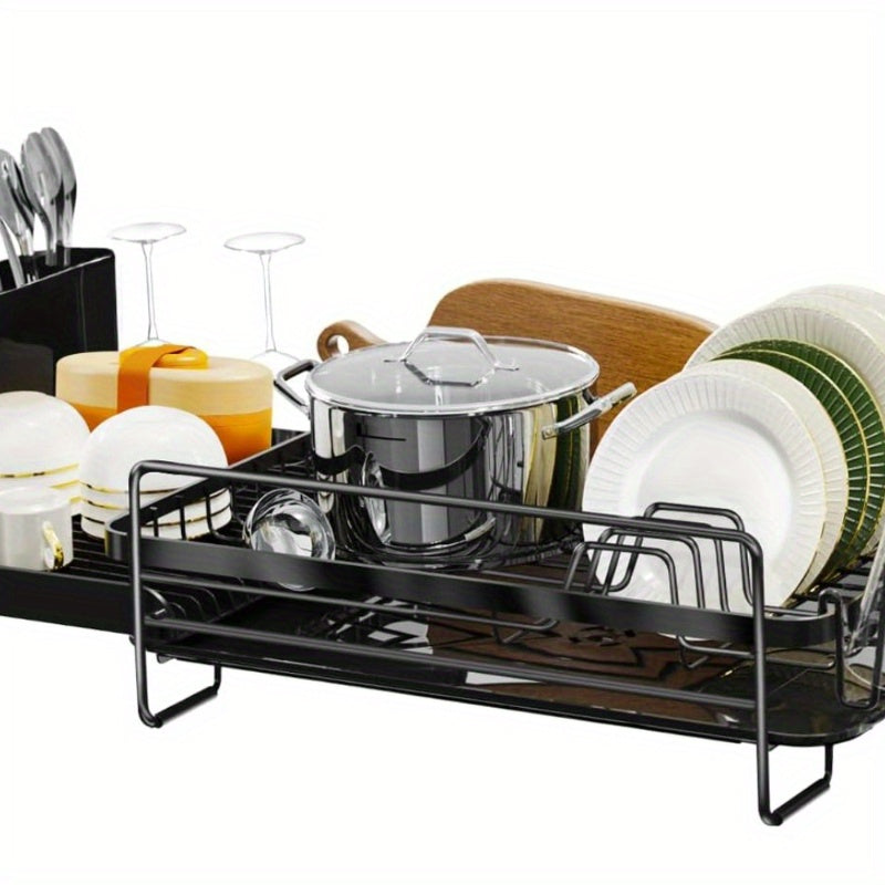 Large Dish Drying Rack With Drainboard Set, Dish Rack Extendable Dish Rack, Utensil Holder, Cup Holder, Expandable Dish Drainer For Kitchen Counter