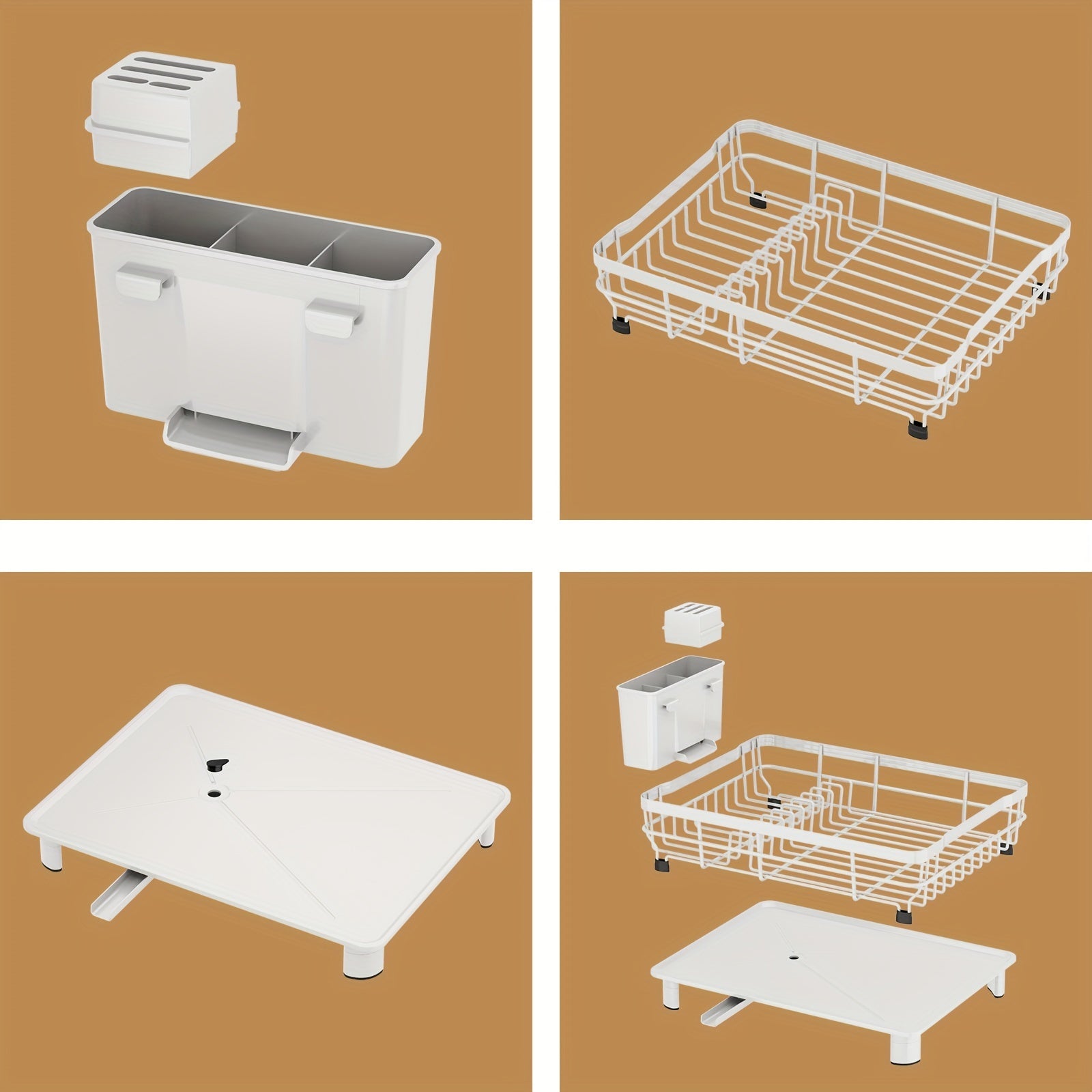 Dish Drying Rack, Single layer dish drain rack- Large Dish Rack with Drainboard, Rustproof Dish Drainer with Utensil Holder for Sink, convenient for storing plates, bowls, cups, knives and spoons