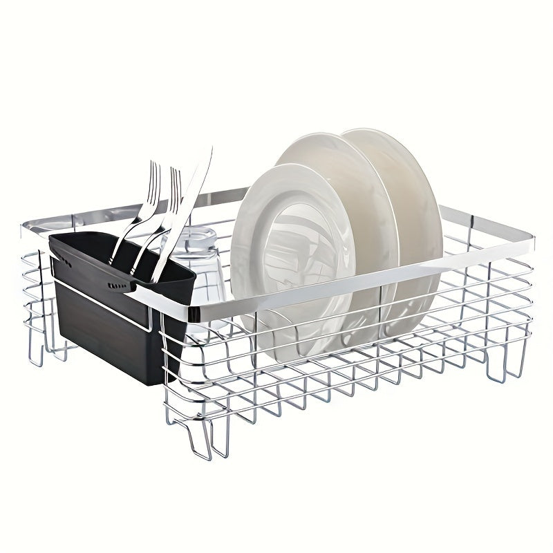 Compact Stainless Steel Dish Rack with Drainboard & Utensil Holder - Perfect for Kitchens & RVs