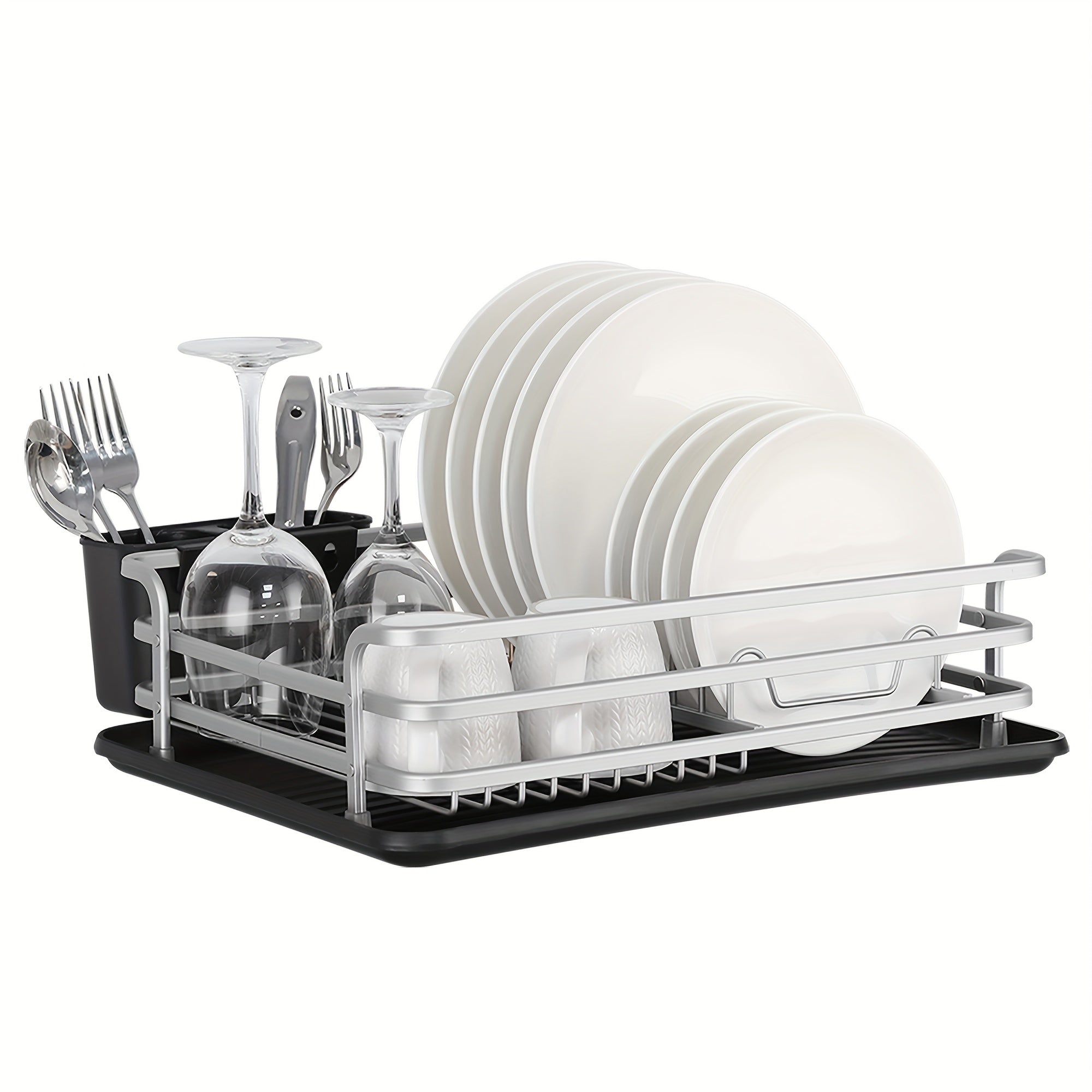Dish Drying Rack, A Dish Rack Suitable for The Kitchen Countertop, Stainless Steel Kitchen Drying Rack with A Utensil Holder, Large Capacity Dish Draining Rack, Kitchen Storage Item with Knife Holder, 12.4 Ins W X 16.92 Ins L, Silvery Color Model